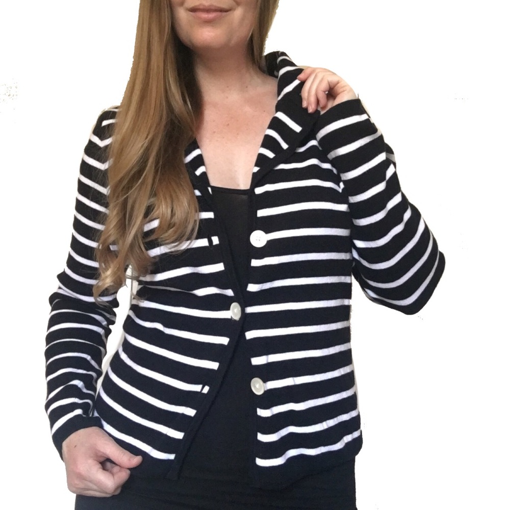 Chaps Black & White Stripe Button Up Cardigan - image 1